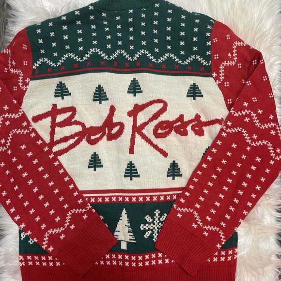 Bob Ross Ugly Christmas Sweater Adult MEDIUM M Painting Holiday Trees Afro NEW - Picture 10 of 12
